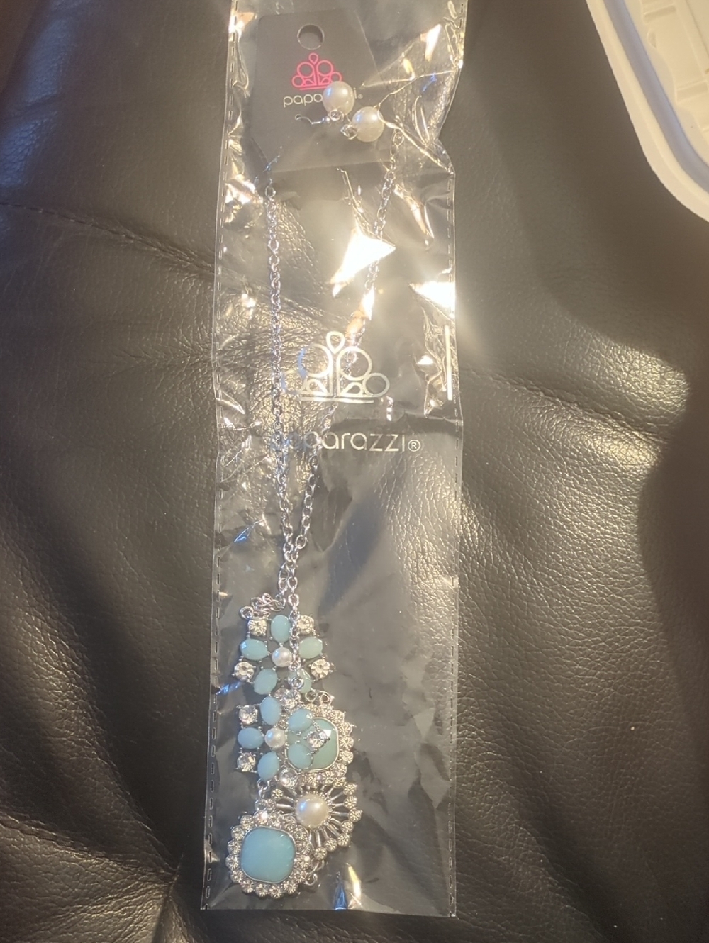 paparazzi Silver Necklace with Aqua Blue and White Accents And Earrings Set